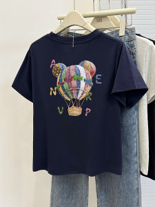 Fashionable Short Sleeve T-Shirt Womens Cartoon Print round Neck Slimming Large Size Summer New Style Commute Korean Style
