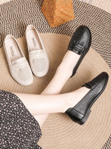 Yizuwang | รองเท้าแตะพื้นนุ่มสำหรับผู้หญิง รองเท้าแตะแบบมีตาข่าย รองเท้าแตะแบบสวมสบาย รองเท้าผู้หญิงวัยกลางคน พื้นแบน สไตล์ฤดูร้อน