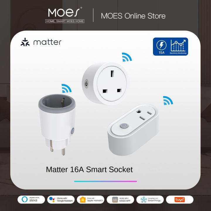 MOES Smart EU/US/UK Plug Matter WiFi Socket 15/16A Timer Outlet Power ...