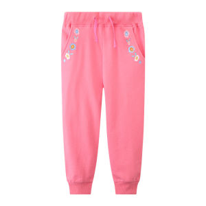 Jumping Meters 2-7T Autumn Spring Childrens Trousers Pants Girls Sweatpants Kids Flowers Applique Full Length Baby Pant