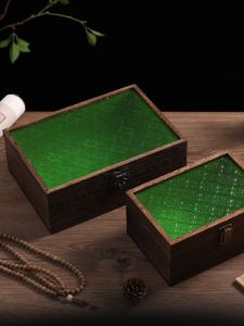 Desktop Storage Box Solid Wood Begonia Glass with Lock Cover For Home Rectangular Jewelry Certificate Storage Sundries Box