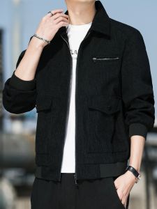 ROMON | Áo khoác nhung kẻ rộng rãi cho nam mùa thu xuân mới thời trang công sở áo khoác ngoài cổ bẻ dài tay thường xuyên mặc