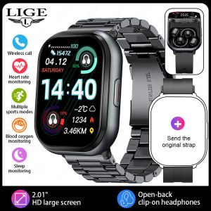 LIGE | 2026 New TWS 2-in-1 Bluetooth Earphones Smart Watch 2.01" HD Screen Heart Rate Health Monitor Sports Smartwatch for Android iOS
