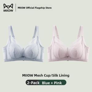 MiiOW | Silk Thin Womens Underwear Gathered Comfortable Breathable Lace Hole Cup Anti-Sagging Bra Youth Female Support Structure