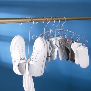 Stainless Steel Shoes Drying Hanger with 2 Clips Household Multi-functional Shoes & Socks Hanging Racks Laundry Drying Rack Organizer