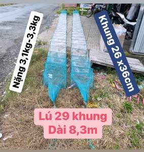 Lú bát quái 29 khung 26 x 36cm dài 8m 26 hom nặng 31-33kg mặt lưới 15p