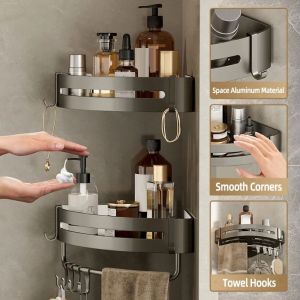 RESIGH FASHION Wall Mount Bathroom Shelves Plastic No Drill Corner Shower Shelf Durable Triangular Square Shower Storage Rack Holder Kitchen
