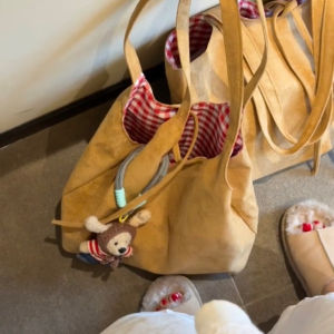 Retro Korean Suede Shoulder Bag Large Capacity Commuter Tote Casual Checkered Lazy Style Handbag Womens Fashion Bag