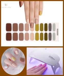 2Pcs/Set Semi Cured Gel Nail Strip Stickers with 6W UV Lamp baked Adhesive Long Lasting Nail Gel Wraps Nail Art Decoration Tip