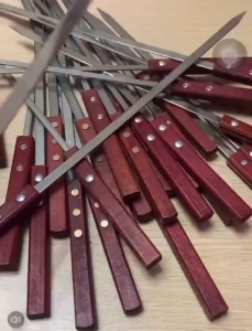 5pcs tusuk sate stainless Steel with Wooden Handle dapat digunakan kembali Alat barbekyu Alat Kebab alat barbeque outdoor