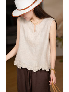 XIAOER | Áo Măng Tô Thoáng Khí 100% Vải Linen Thêu Tinh Xảo