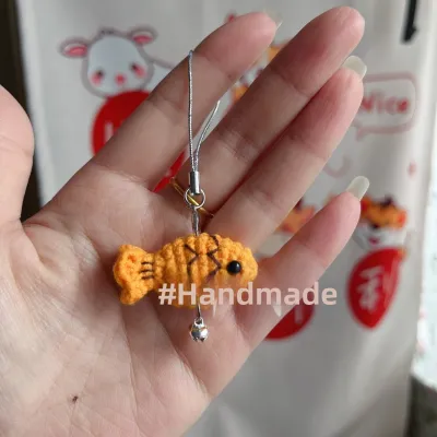 Handmade Crocheted Carp Cake Keychain Mobile Phone Chain Bag Charm Pure Handmade Yarn Craft Lucky Fish Symbol Year round Wealth