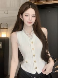 GUZILIAN | Chic Lace Sleeveless Knitted Vest