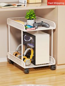 evesigar | Mobile Computer Case Rack Double-layer Desktop Storage Shelf