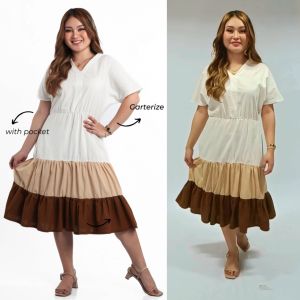 SD1 SAM MULTICOLOR (BROWN) DRESS Contrast Pocket Dress
