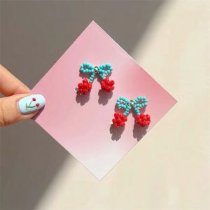 Chic Cherry Bead Earrings Dainty Versatile Ear Cuff Piercing Unique Design Fashionable Jewelry Small Size Elegant Accessory
