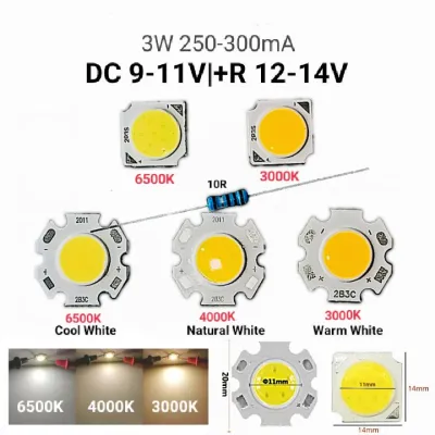 1-4pcs LED 12V -13V/ 9V -11V DC Led 3W 3 watt flip chip cob diy aki langsung / adaptor 12V lampu kotak bulat
