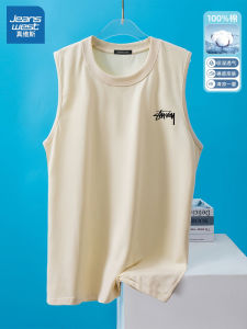 Jeanswest Mens Sleeveless Vest Summer 2025 New Heavyweight Running Fitness Basketball Clothes T-shirt Casual Cotton Sweatshirt