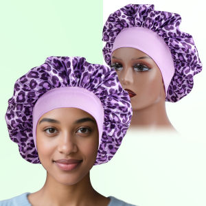 Womens Leopard Print Satin Sleep Bonnet Single-Layer Nightcap for Hair Care Essential Bedtime Routine 1-Pack