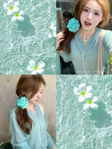 Large Version Rose Flower Hair Clip Womens Stylish Sensation behind the Head Fashionable Hair Accessories Mint Wavy Design