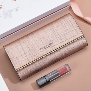 Pierre Cardin Ladies Long Wallet Leather Fashionable Handbag Brand New 2025 Model Youth Suitable Vertical Shape Pure Color
