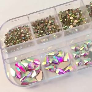 12Grids 3D Nail Art Rhinstones Mixed Heart/Round/Drop Flat Bottom Glass Diamond Nails Charms Decoration DIY Manicure Accessories
