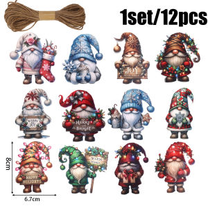 【On Sale】12Pcs จี้ประดับต้นคริสต์มาสสุขสันต์วันปีใหม่ซานตาคลอสทำจากไม้สำหรับตกแต่งวันคริสต์มาส