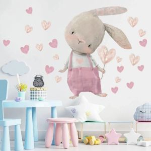 Cartoon Rabbit Balloon Love Sticker Bedroom Living Room Family Pack Childrens Room Wallpaper Luminous Cute Rabbit Wall Sticker