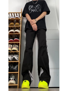 Cleanfit กางเกงขายาวทรงตรงสำหรับผู้ชาย 3 แถบ กางเกงกีฬาฤดูร้อนแห้งเร็ว กางเกงขายาวลำลองสำหรับผู้ชาย แถบสีขาว กางเกงขายาวลำลอง