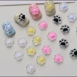 50Pcs 3D Luminous Cats Paw Nail Charms Cute Resin Cat Paws Y2K Nail Art Decorations DIY Hair Clip Crafts Manicure Accessories &