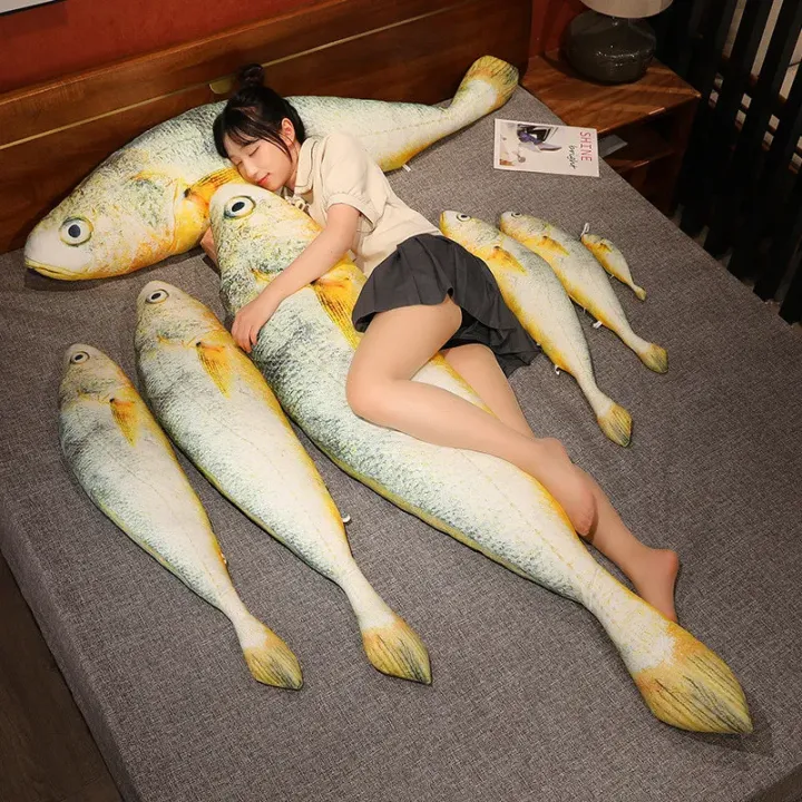 Funny Fish Plush Toys Stuffed Soft Animal Yellow Croaker Pillow Creative Sleep Cushion for Kids Girls Xmas Gift