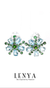 LENYA ต่างหูพลอยโครมไดออพไซด์ เสริมความคิดสร้างสรรค์ ขนาด 3 มิล ตัวเรือนเงินแท้925 ชุบทองคำขาว