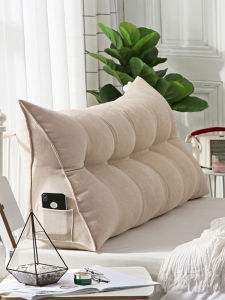 สไตล์ญี่ปุ่น นุ่ม ฝาครอบสามเหลี่ยมพนักพิงขนาดใหญ่ Nordic Pure Color หมอนยาว สีเบจ เบาะข้างเตียงสิ่งทอที่บ้าน