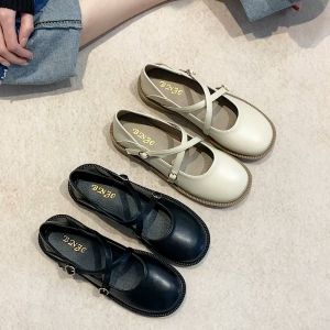 Mary Jane black small leather shoes for women with 3 cm heels British style Loafers