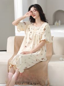 MiiOW | Áo ngủ tay ngắn cotton nguyên chất MiiOW dành cho nữ mùa hè thoáng khí thấm hút ẩm không gây sốc có thể mặc ngoài trời Bộ đồ ngủ