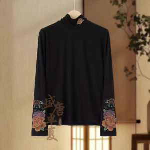 Artistic Handmade Embroidery Peony Flower Ethnic Style Vest Heavy Work Chinese Style Buttonless Top Womens Fashion T-shirt