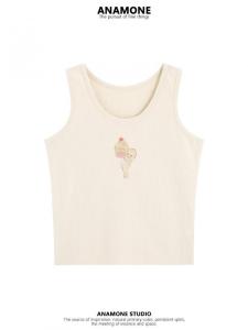 Phong Cách Mỹ Dệt Kim Không Dây Áo Croptop Phụ Nữ Mùa Hè Ôm Vừa Vặn Dễ Thương Cay Mát Mẻ Bé Gái Mặc Bên Trong Áo Sơ Mi Áo Khoác Ngoài Cộc Tay Không Tay