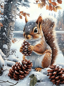 Huacan Squirrel Snow Diamond Painting New Arrivals 2025 Full Square Round Diamond Mosaic Complete Kit Decoration