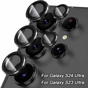 Camera Matel Ring For Samsung Galaxy S24 Ultra S23 Ultra S24 Plus S24FE S23FE Back Lens Tempered Glass Cover Guard Rear Case Cap