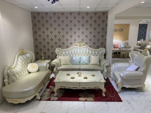 Sofa tân cổ điển dát vàng kết hợp ghế quý phi sang chảnh 9902B-DV