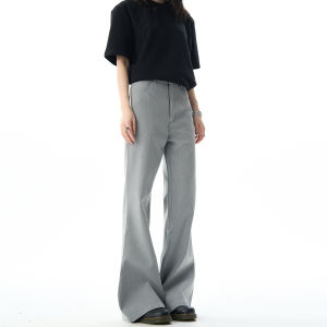 กางเกงขายาวทรงตรงสีเทาสไตล์ย้อนยุคสไตล์อเมริกันสำหรับผู้ชายและผู้หญิง กางเกงขายาวทรงตรงเล็กๆ ทรงสลิมฟิต กางเกงขายาวทรงตรง