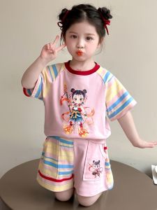 Zha Ta Baby Girls Short Sleeve Shorts Set Summer New Cartoon Half Sleeve Clothes Cotton Two-Piece Suit for 2-18 Months Kids