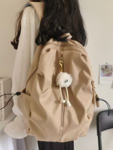 Casual Travel Backpack for Junior High School Girls Simple Design High Aesthetic Value Nylon Material Zipper Closure Street Style