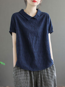 Loose Cotton Linen Short Sleeve Shirt Doll Collar Womens Casual Comfortable Breathable Summer Fashion Korean Style Top