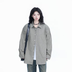 Casual Oversize Loose Long Sleeve Shirt Womens Hong Kong Style Retro College Grid Pattern Cotton Shirt Leisure Fashion Womens Clothing