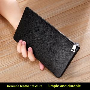 Leather Texture Large Capacity Wallet Ultra Thin Long Zipper Handheld Money Clip for Men And Women Simple Portable Cash Holder