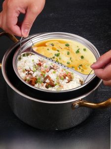 Double Section 304 Stainless Steel Steaming Tray Duckling Steamed Dish Steamer Pot Rice Cooker Inner Steaming Rack Steaming Pan