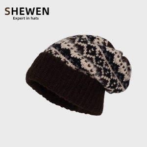 Fell Island Knitted Hat Womens Autumn Winter Large Head Size Fleece Lined Woolen Baroque Cap Baggy Hat Casual Comfortable