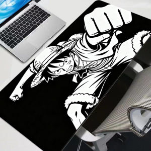 Bandai | Mouse Pad Black and White One Piece Luffy Big Gamer Gaming Accessories Speed Keyboard Rubber Lock Edge Desk Mat Laptop Mousepad