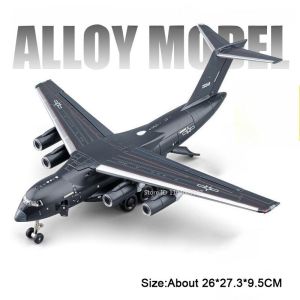 1:180 Y-20 Transport Plane Model Toys Alloy Diecast Miniature Military Fighter Jet Sound Light Doors Opened Pull Back Boy Gifts